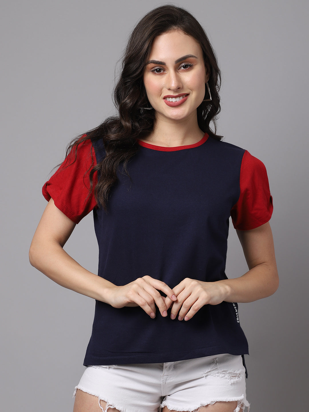 Women Multicolor Slit Sleeves Pure Cotton T-Shirt - Friskers