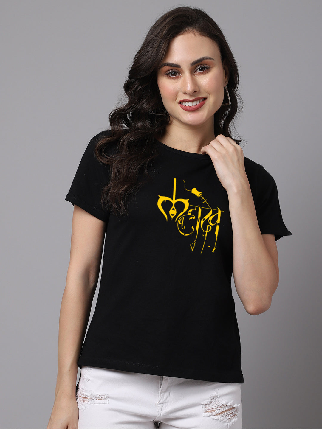 Women Slit Sleeves Mahadev Printed Pure Cotton T-Shirt - Friskers