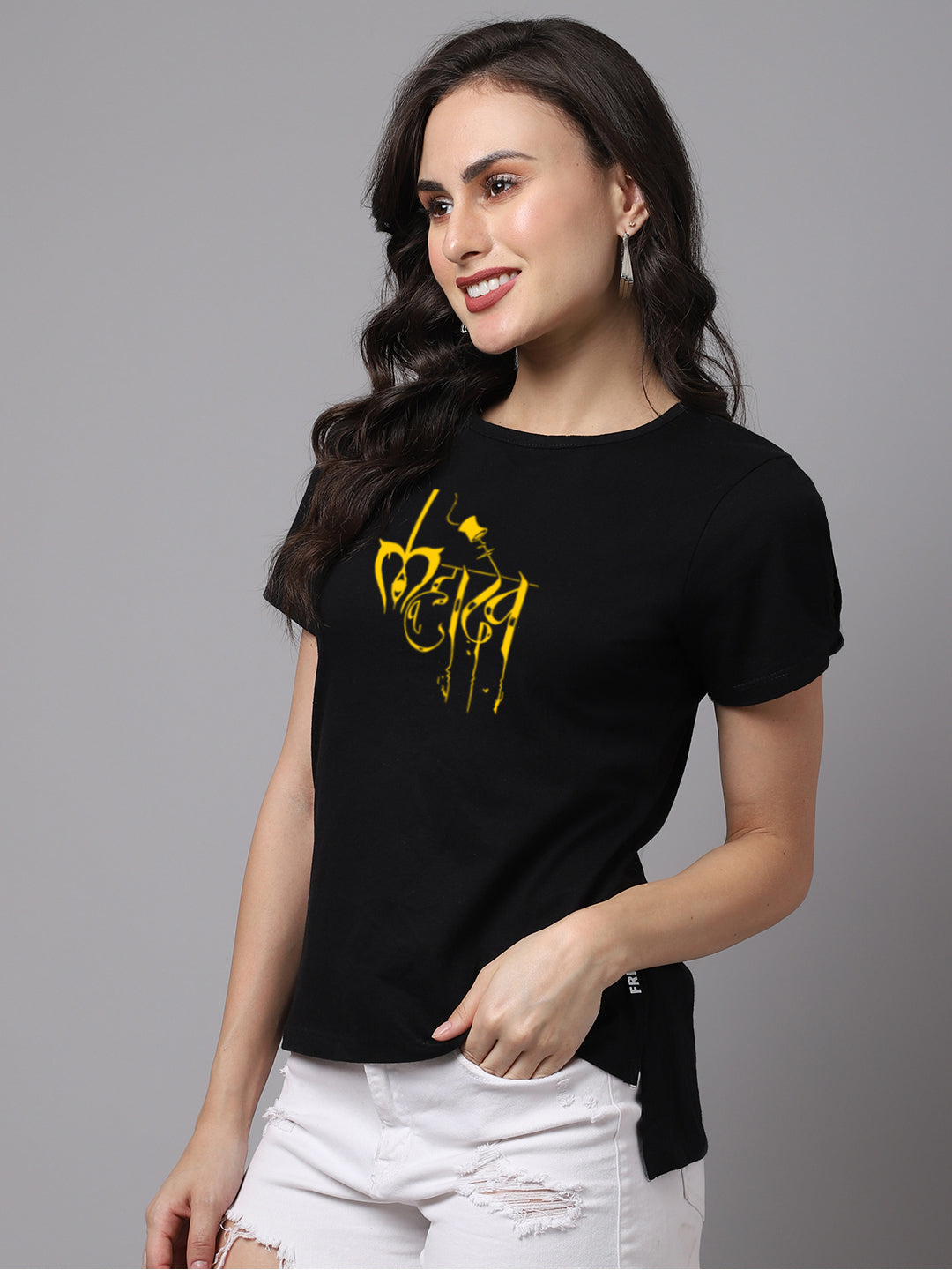 Women Slit Sleeves Mahadev Printed Pure Cotton T-Shirt - Friskers