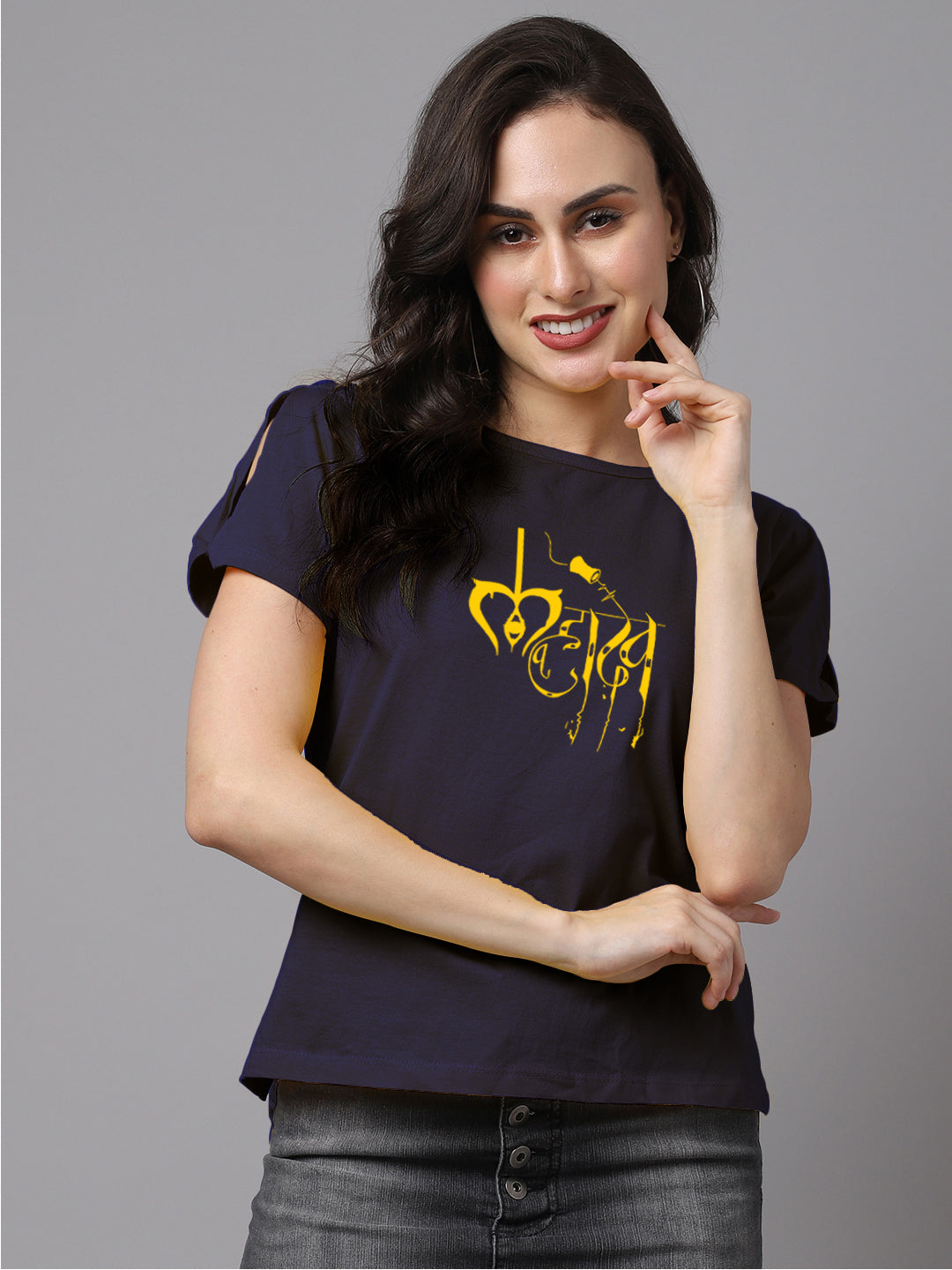 Women Slit Sleeves Mahadev Printed Pure Cotton T-Shirt - Friskers