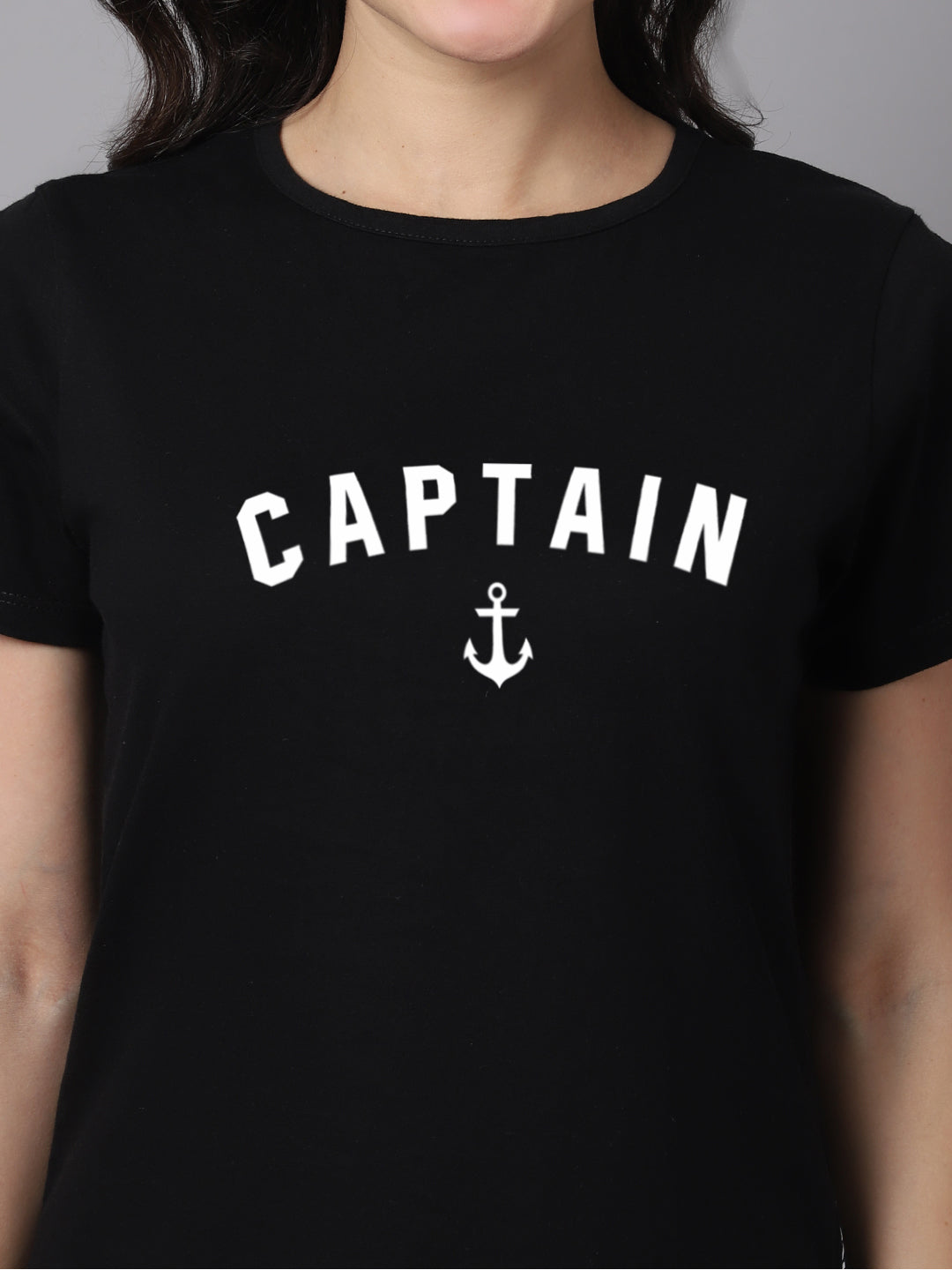 Women Slit Sleeves Captain Printed Pure Cotton T-Shirt - Friskers