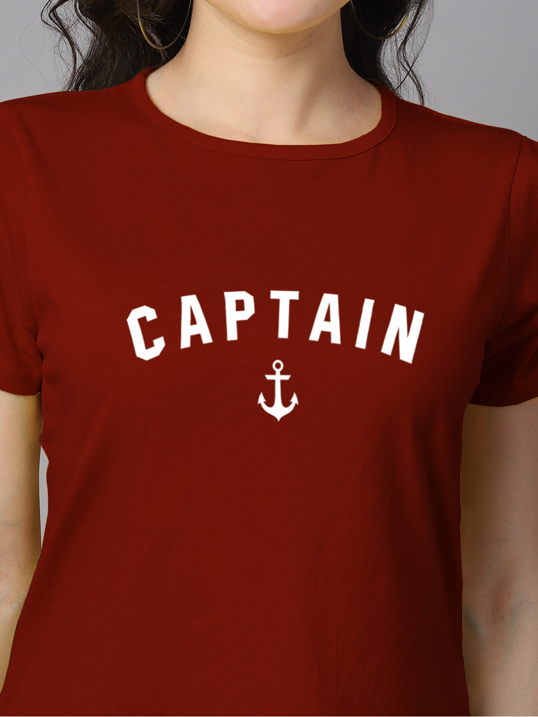 Women Slit Sleeves Captain Printed Pure Cotton T-Shirt - Friskers