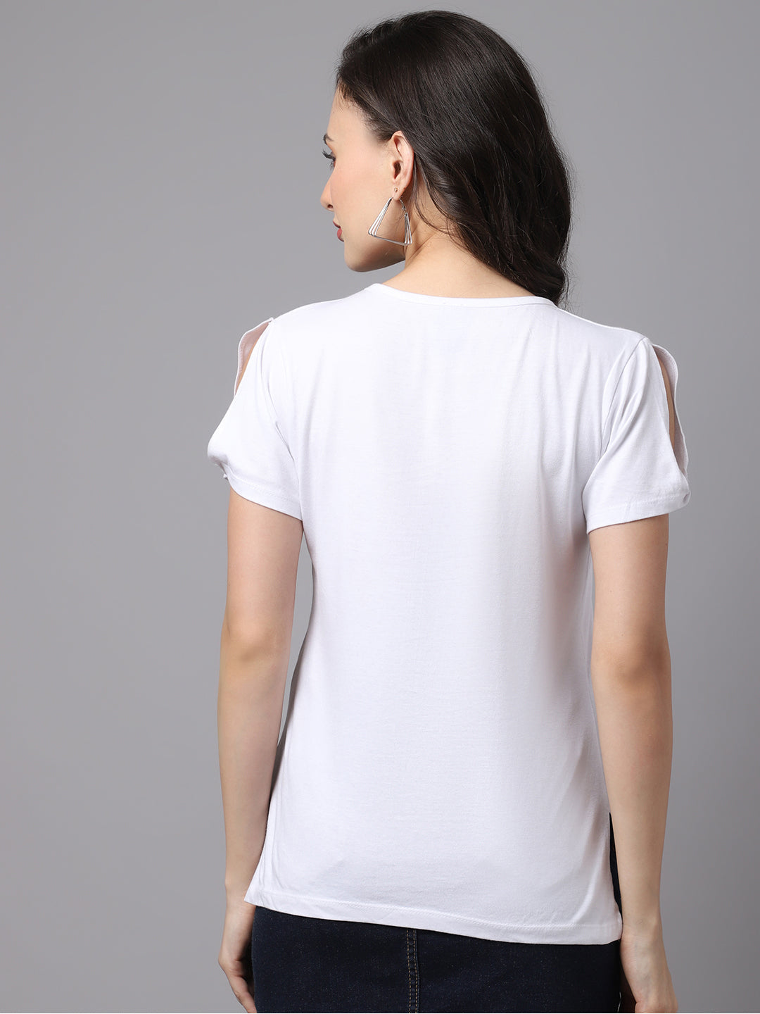 Women Slit Sleeves Strong Pure Cotton T-Shirt - Friskers