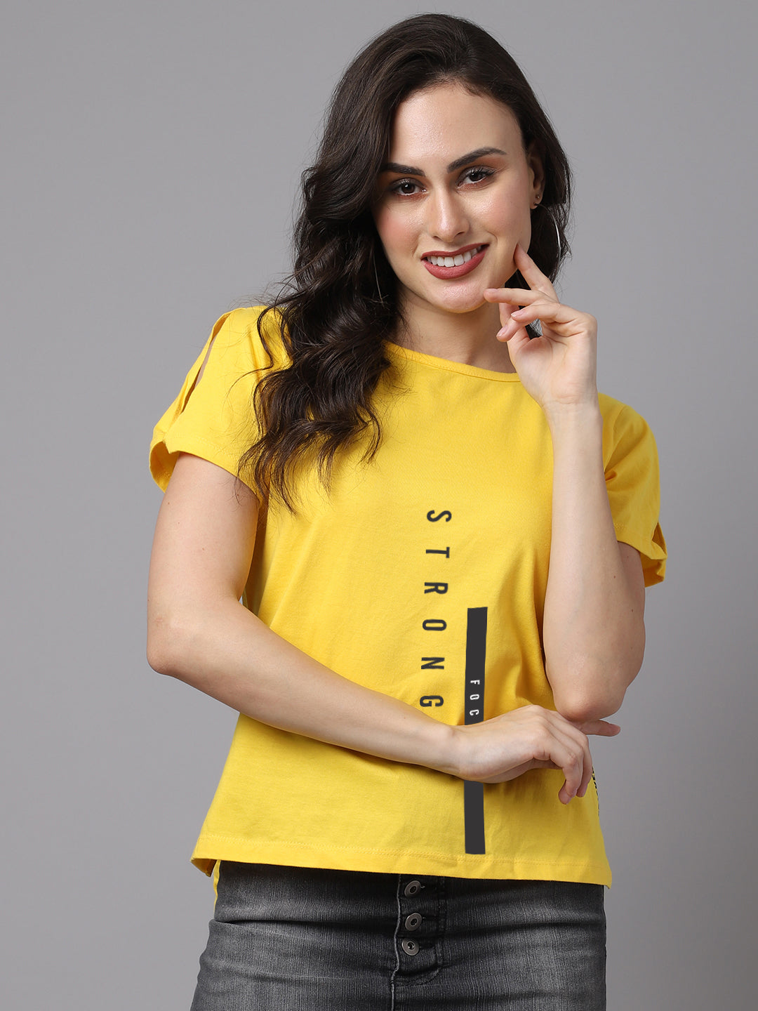 Women Slit Sleeves Strong Pure Cotton T-Shirt - Friskers