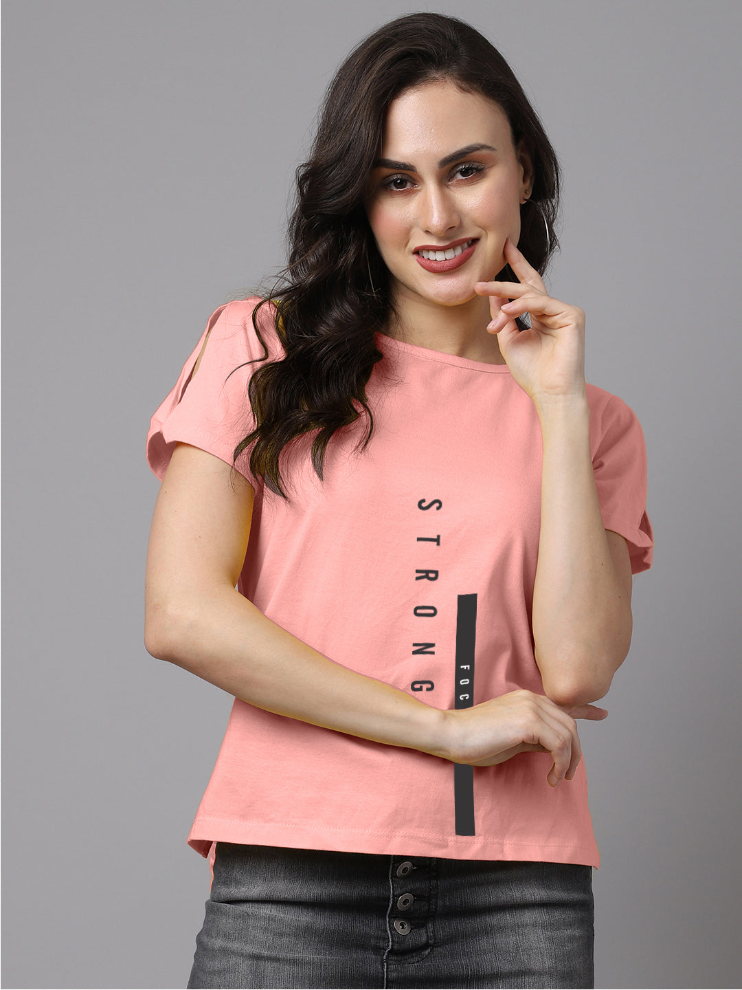 Women Slit Sleeves Strong Pure Cotton T-Shirt - Friskers