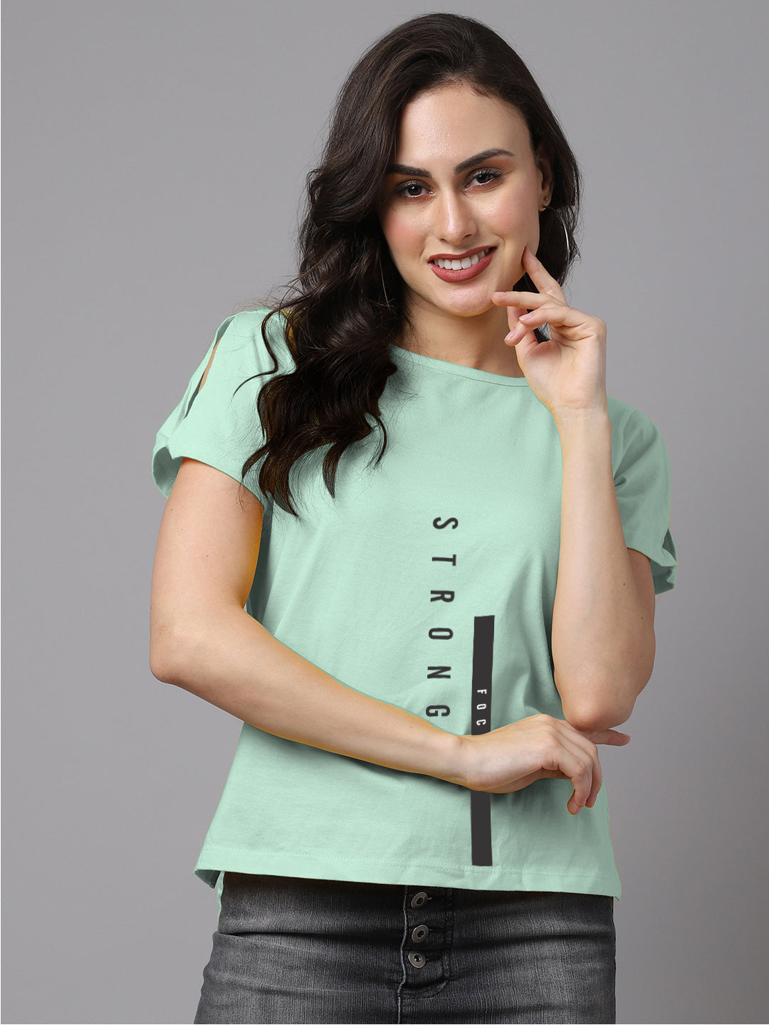 Women Slit Sleeves Strong Pure Cotton T-Shirt - Friskers