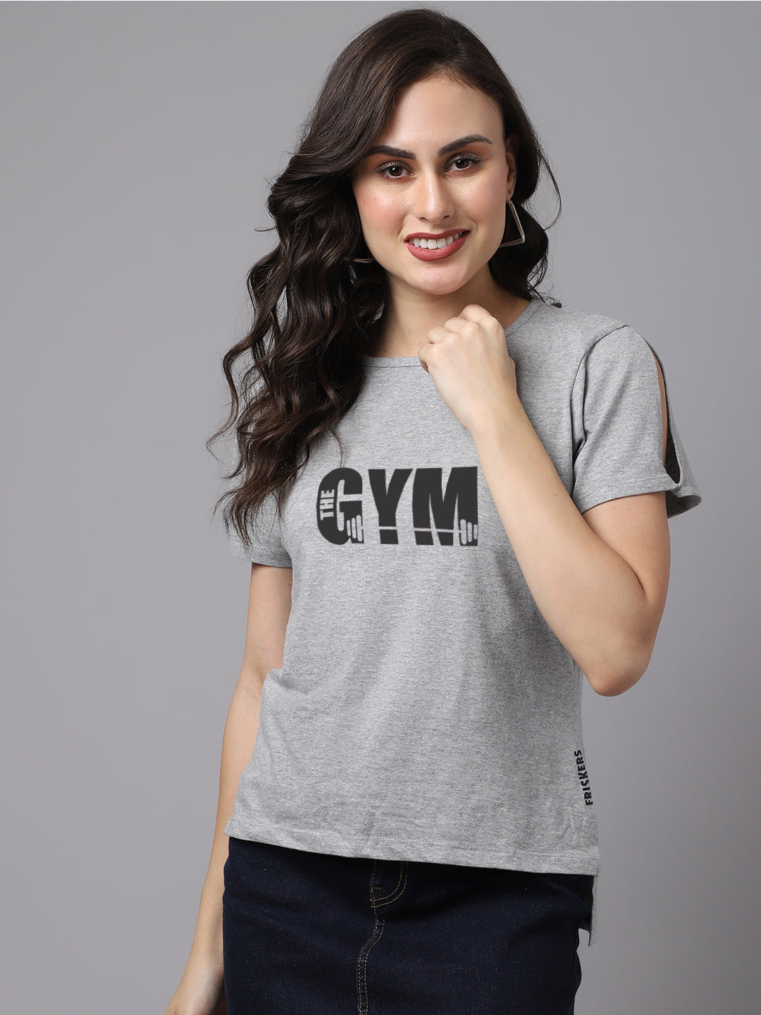 Women Slit Sleeves Gym Printed Pure Cotton T-Shirt - Friskers