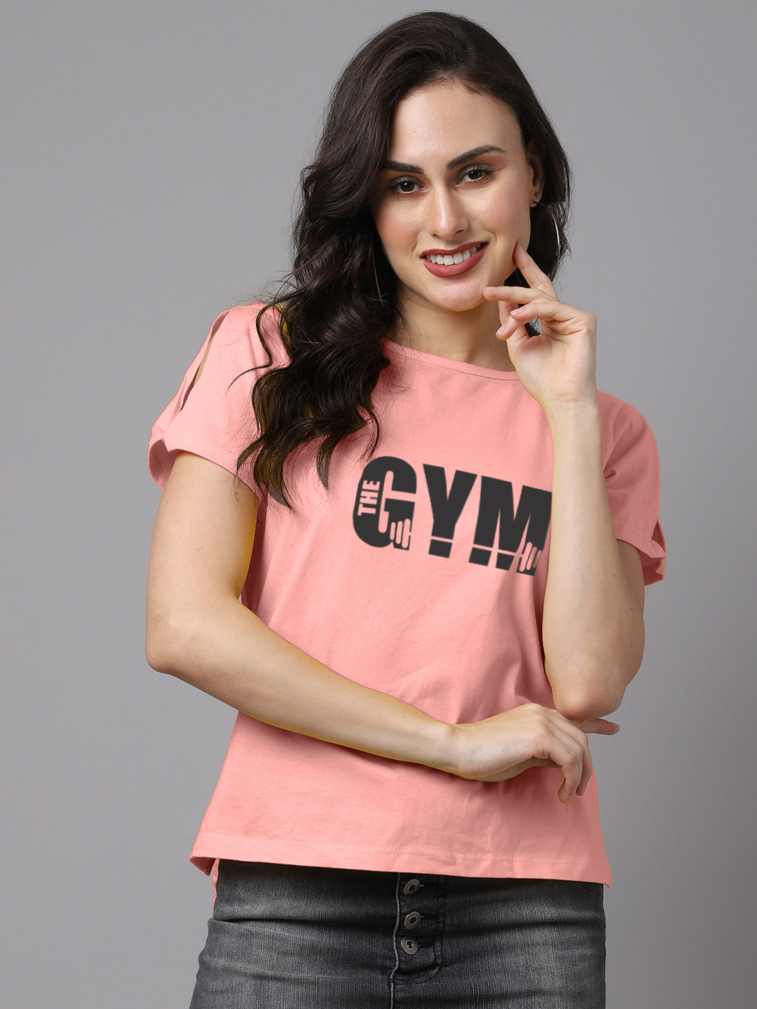 Women Slit Sleeves Gym Printed Pure Cotton T-Shirt - Friskers