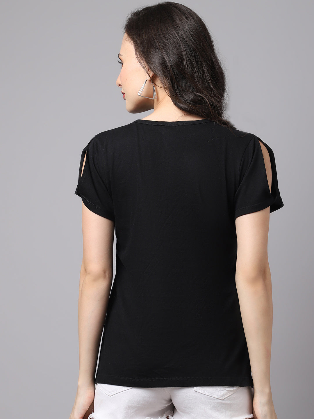 Women Slit Sleeves Alpha Printed Pure Cotton T-Shirt - Friskers