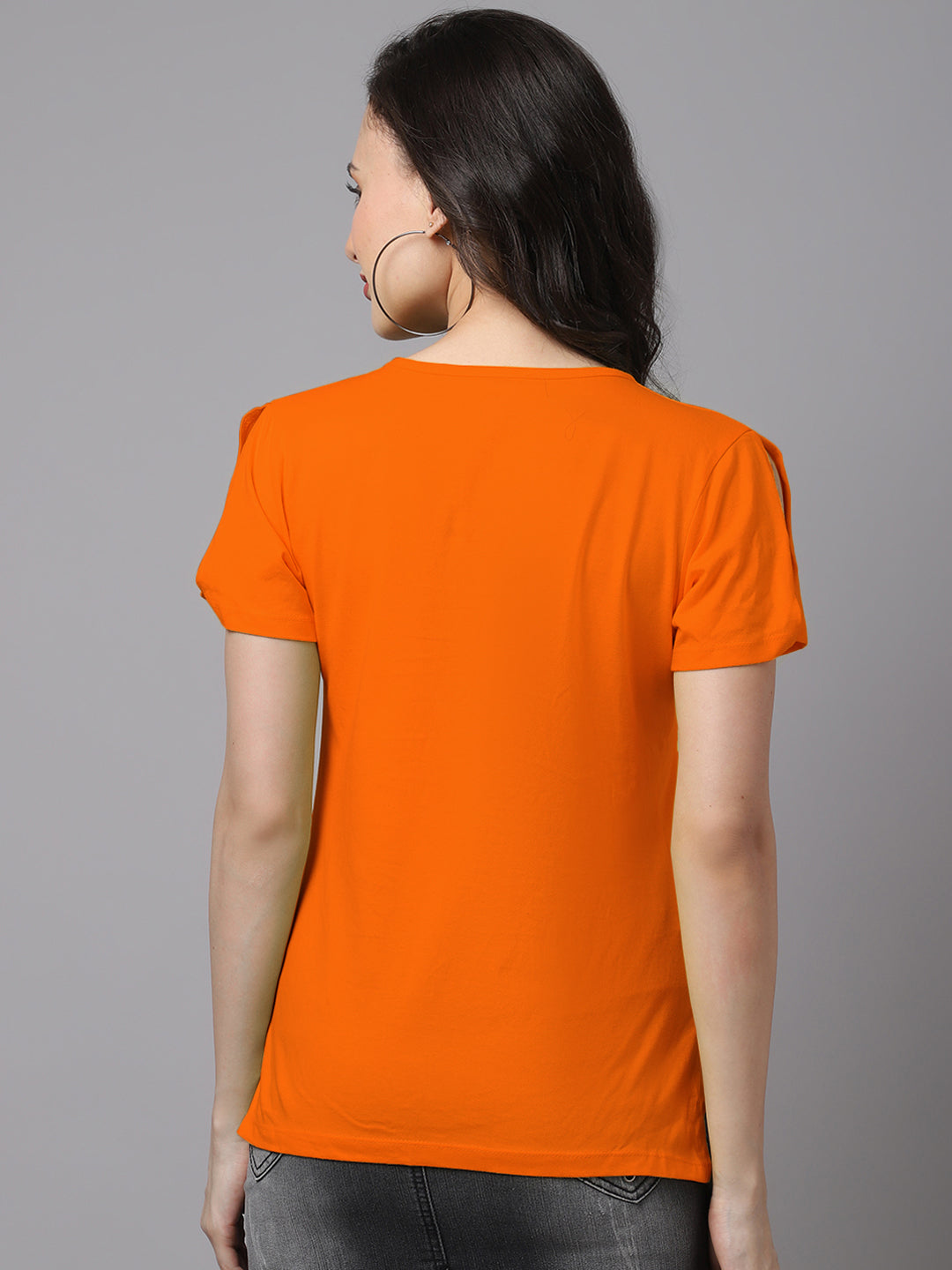 Women Slit Sleeves Alpha Printed Pure Cotton T-Shirt - Friskers