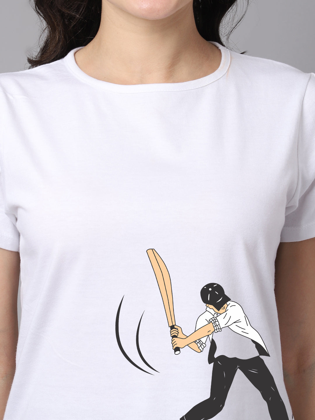 Women Slit Sleeves Cricket Printed  Pure Cotton T-Shirt - Friskers