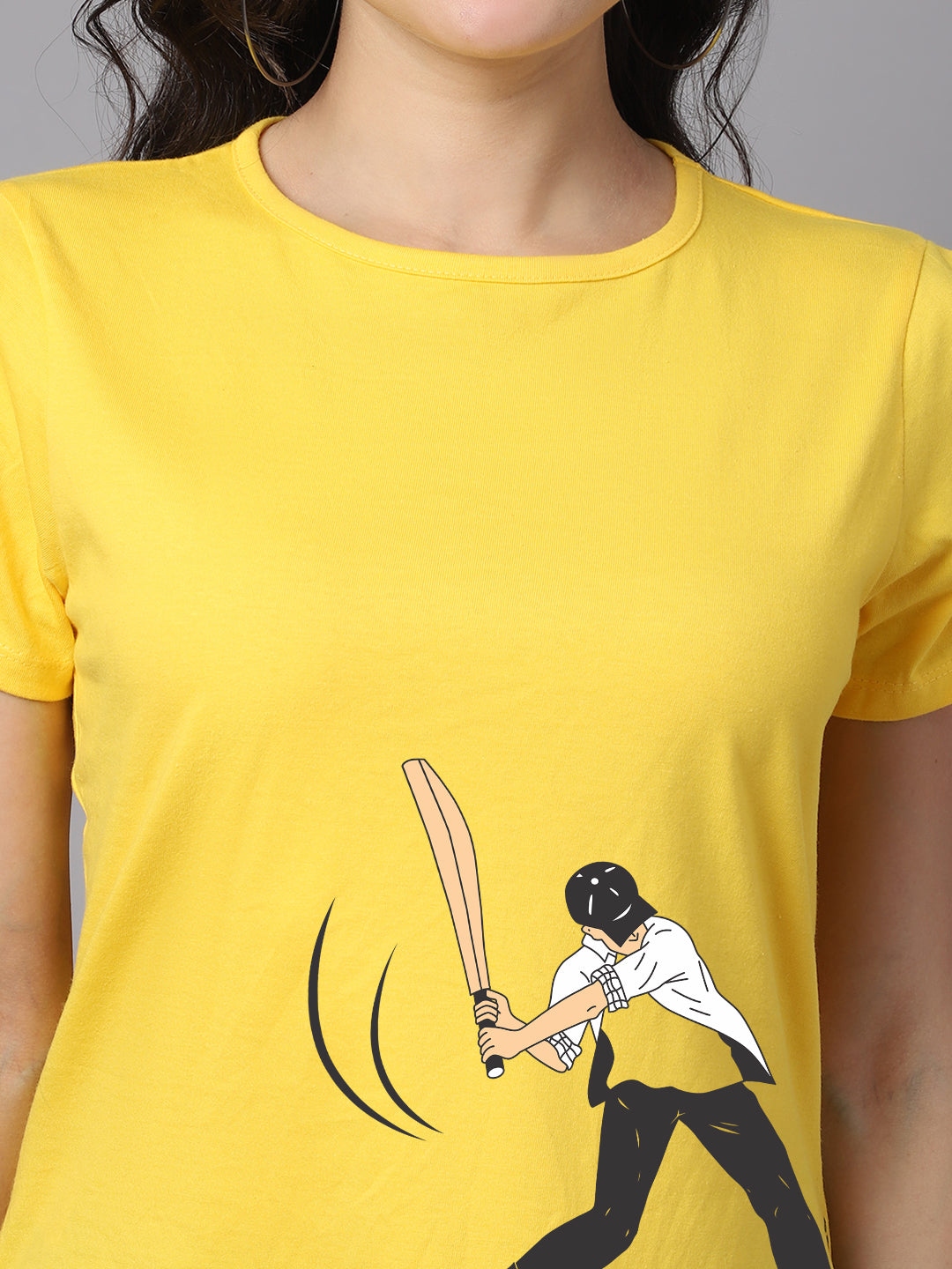 Women Slit Sleeves Cricket Printed  Pure Cotton T-Shirt - Friskers