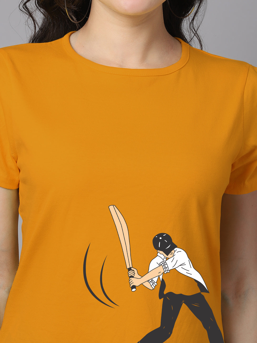 Women Slit Sleeves Cricket Printed  Pure Cotton T-Shirt - Friskers