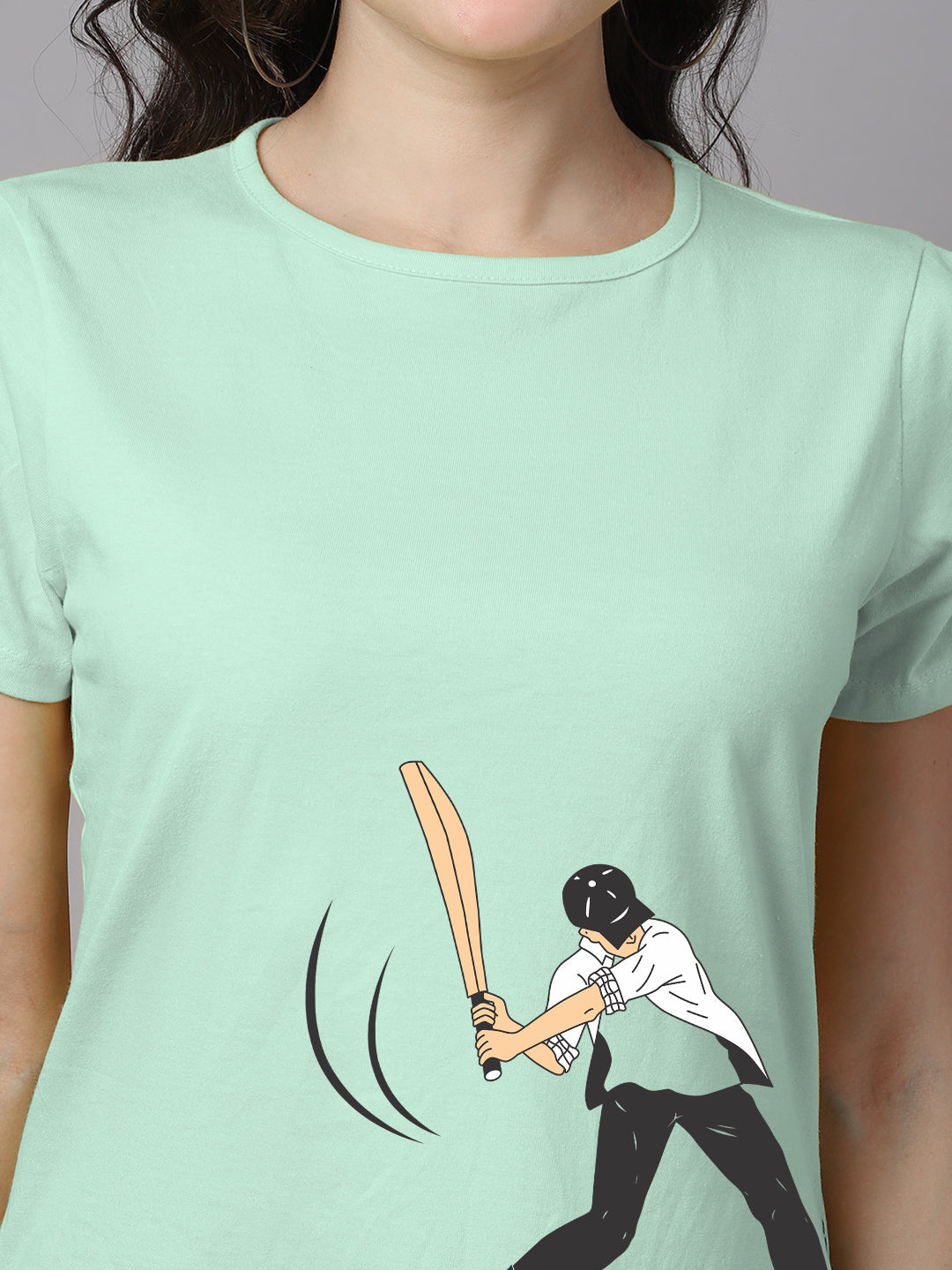 Women Slit Sleeves Cricket Printed  Pure Cotton T-Shirt - Friskers