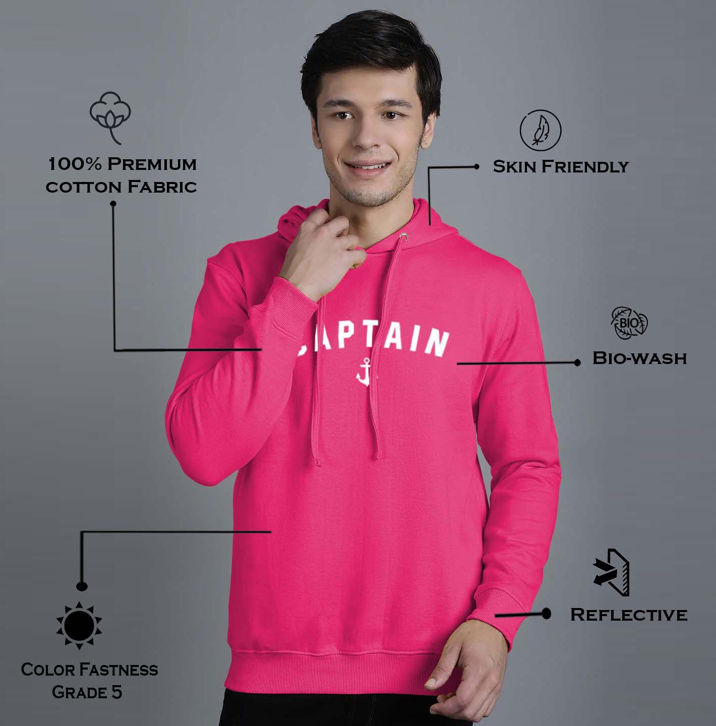 Men's Captain Full Sleeves Hoody T-Shirt - Friskers