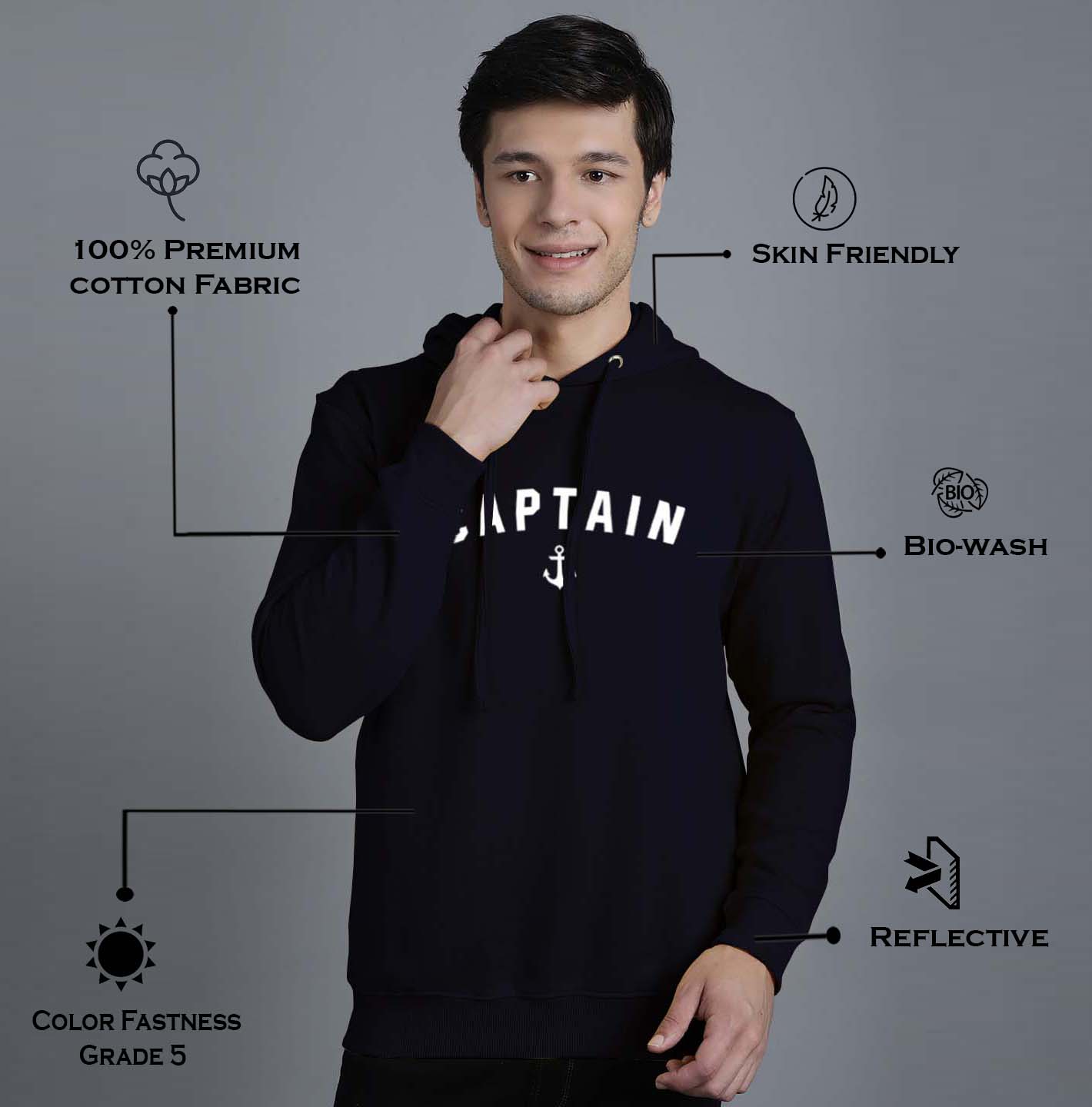 Men's Captain Full Sleeves Hoody T-Shirt - Friskers