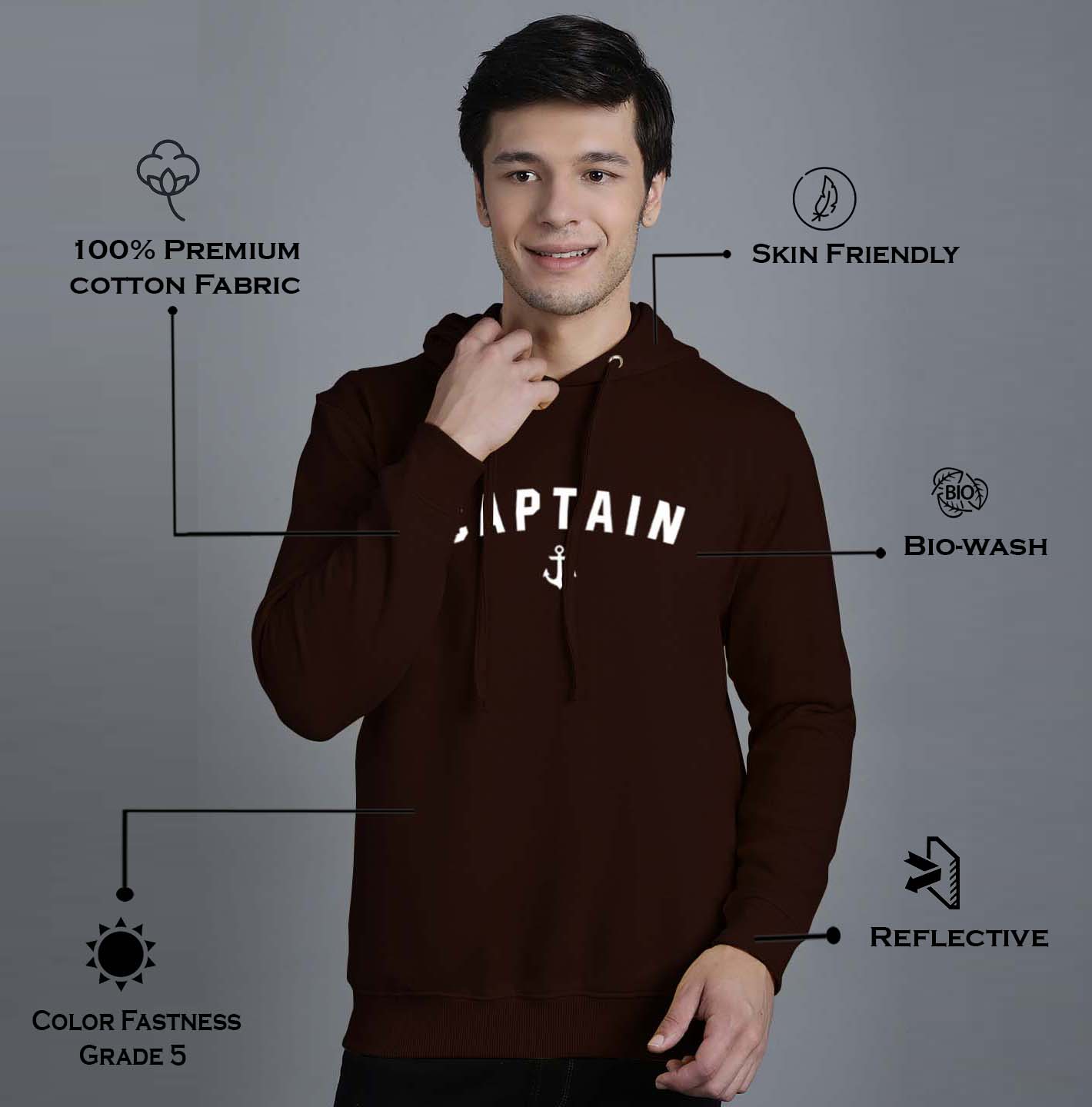 Men's Captain Full Sleeves Hoody T-Shirt - Friskers