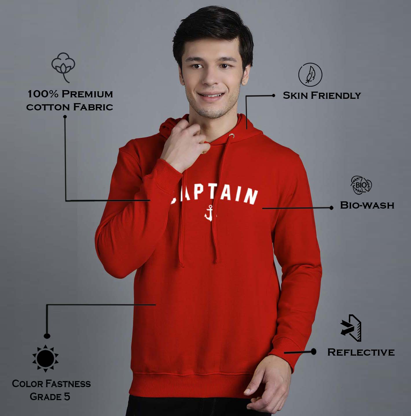 Men's Captain Full Sleeves Hoody T-Shirt - Friskers
