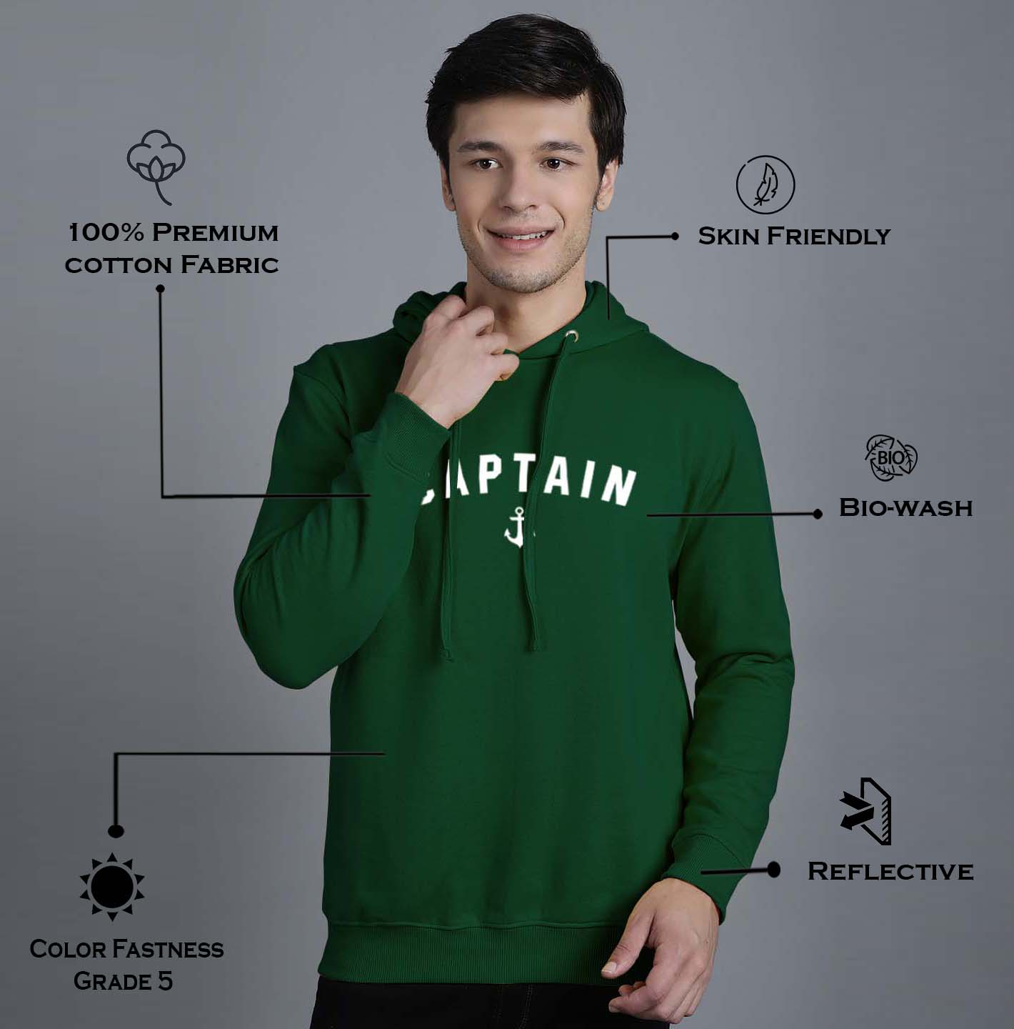 Men's Captain Full Sleeves Hoody T-Shirt - Friskers