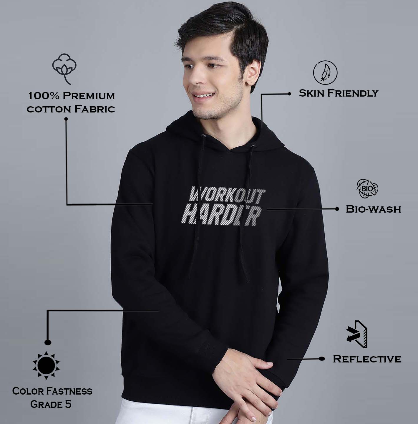 Men's Workout Harder Full Sleeves Hoody T-Shirt - Friskers