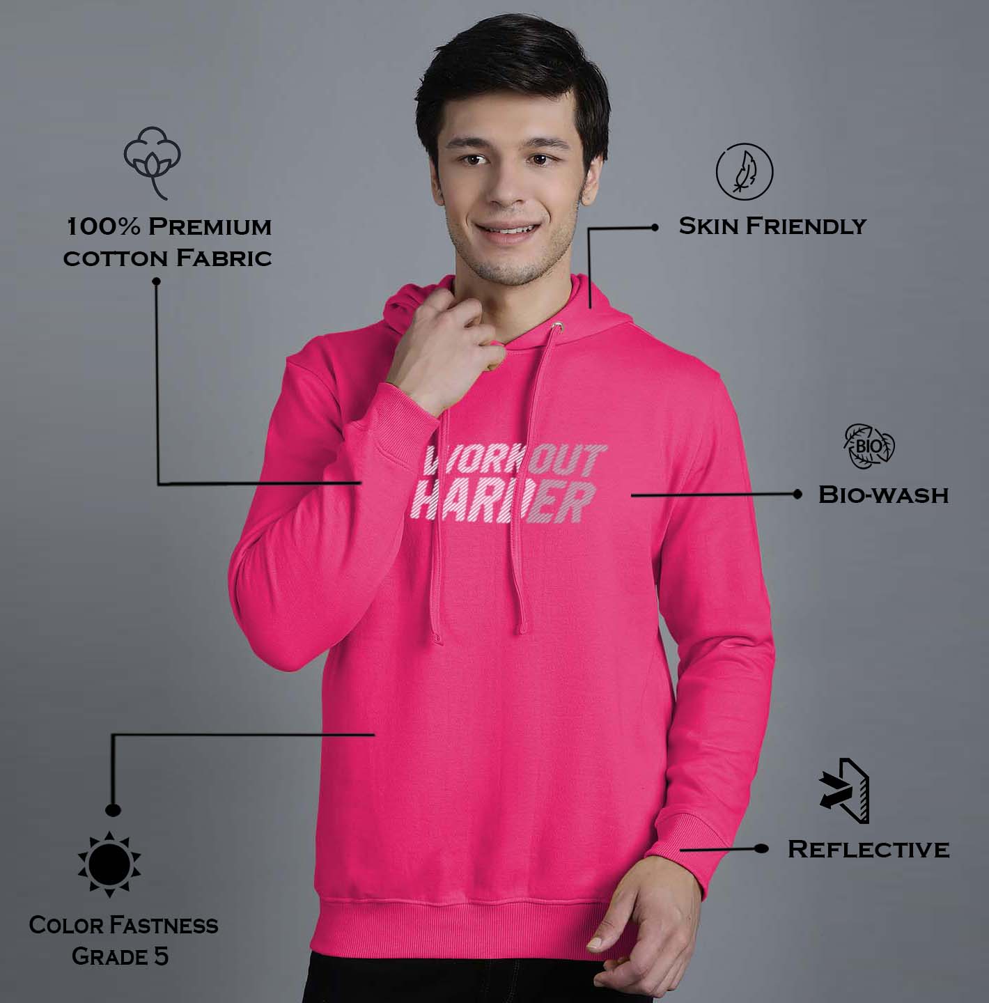 Men's Workout Harder Full Sleeves Hoody T-Shirt - Friskers