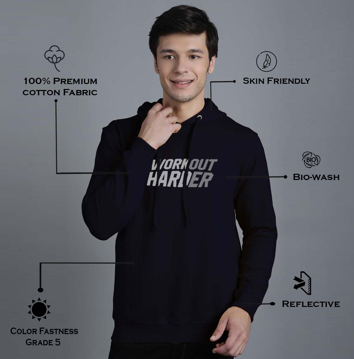 Men's Workout Harder Full Sleeves Hoody T-Shirt - Friskers