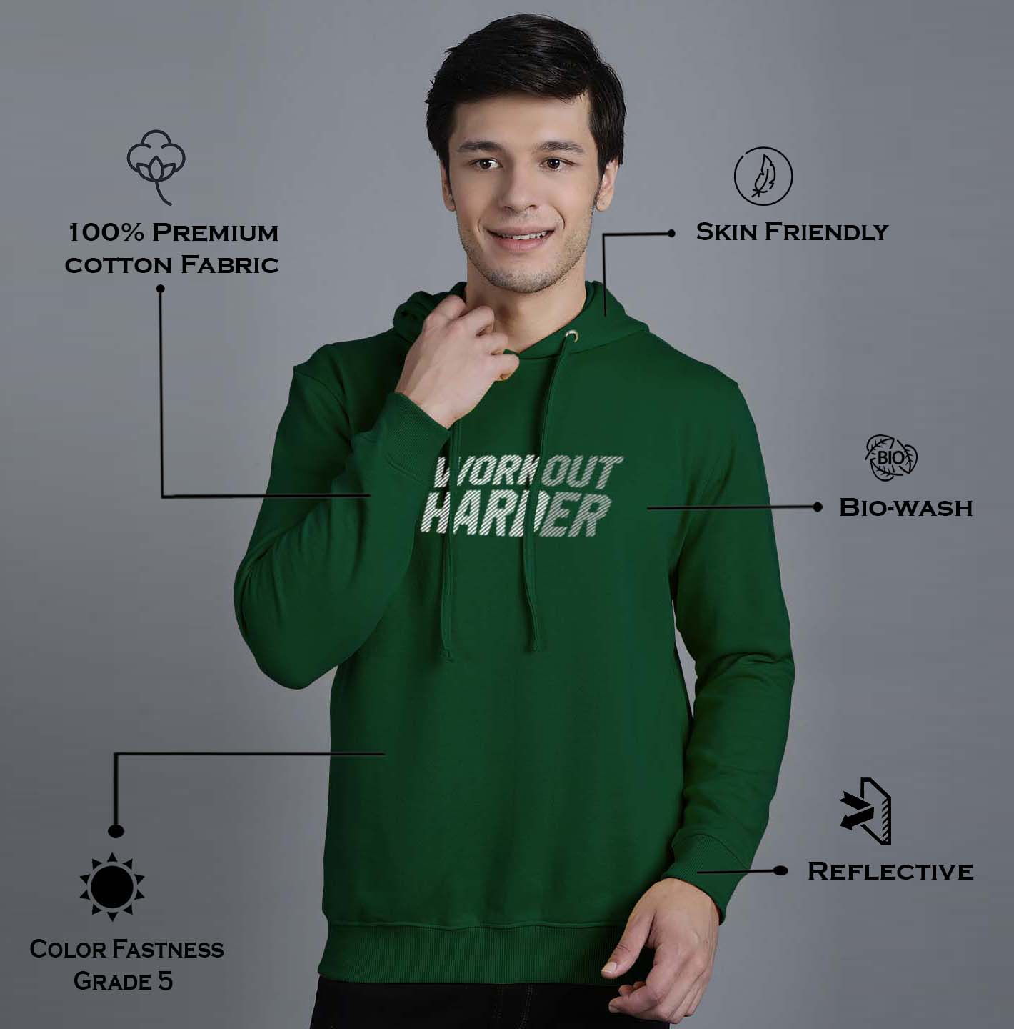 Men's Workout Harder Full Sleeves Hoody T-Shirt - Friskers
