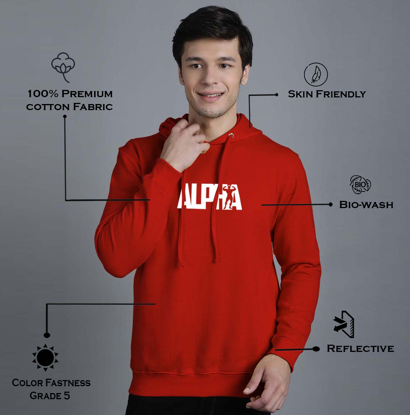 Men's Alpha Full Sleeves Hoody T-Shirt - Friskers