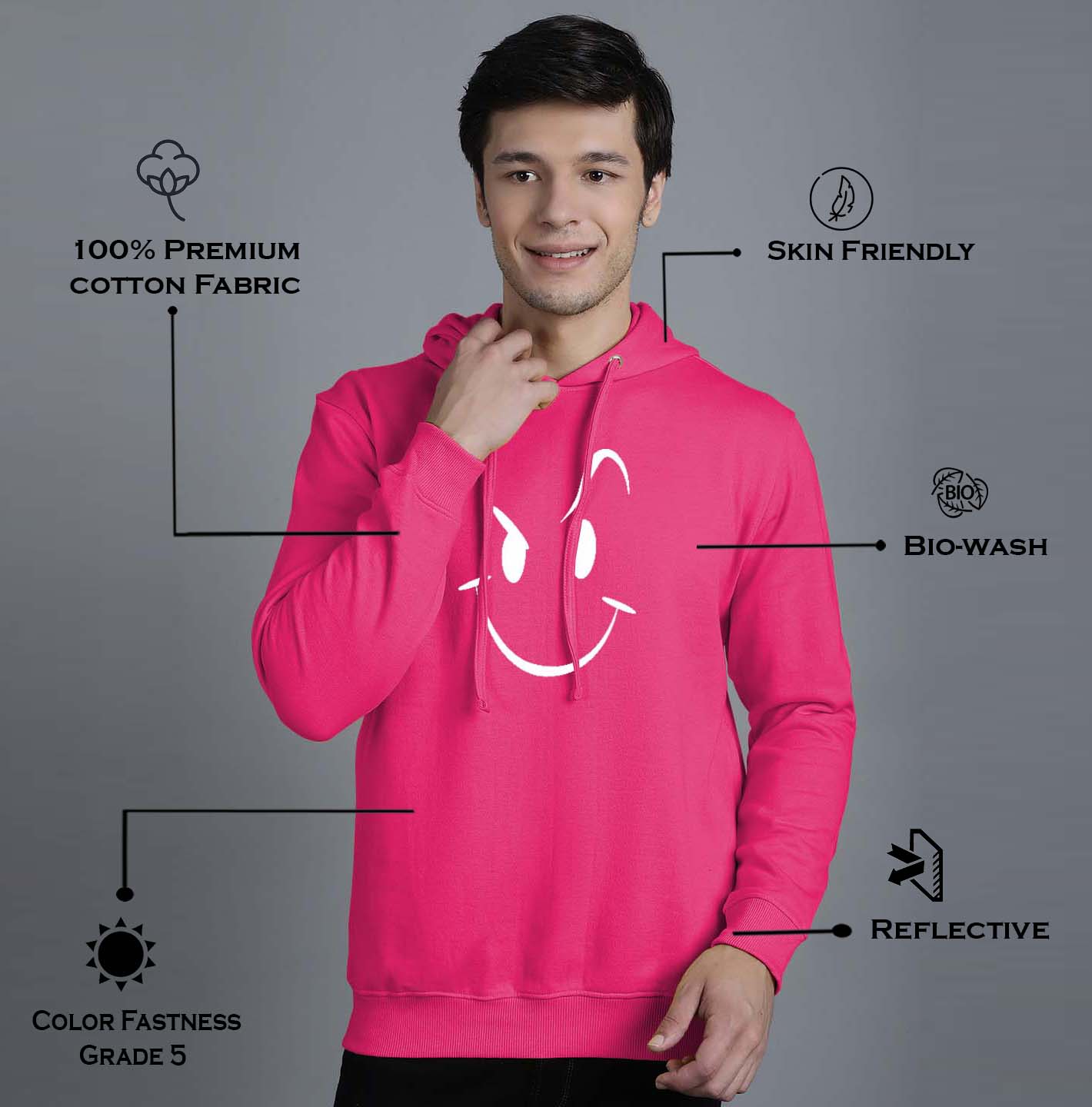 Men's Smiley Full Sleeves Hoody T-Shirt - Friskers