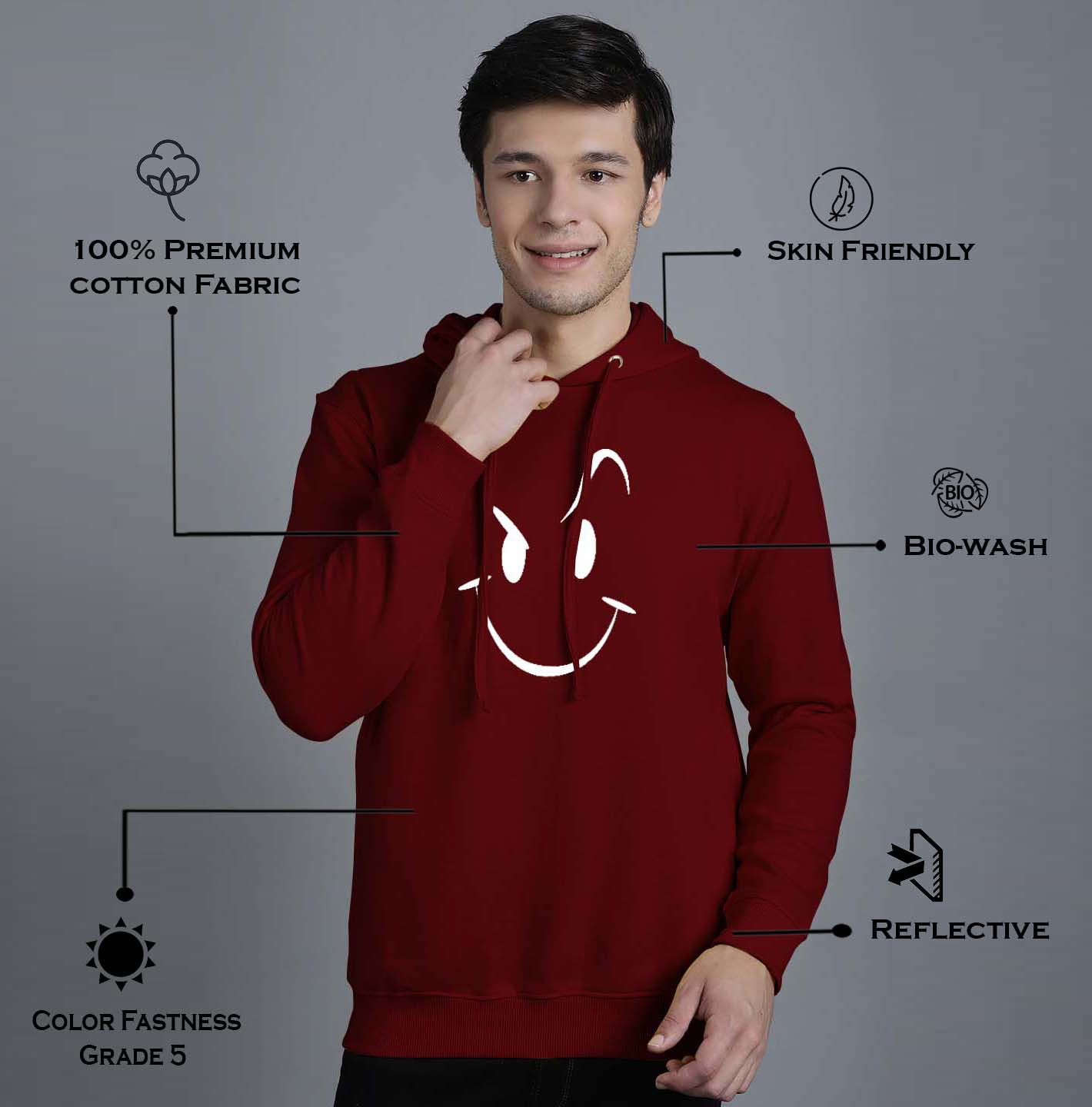 Men's Smiley Full Sleeves Hoody T-Shirt - Friskers