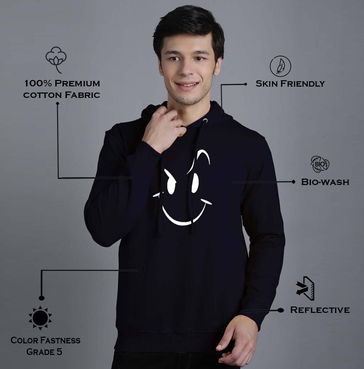 Men's Smiley Full Sleeves Hoody T-Shirt - Friskers