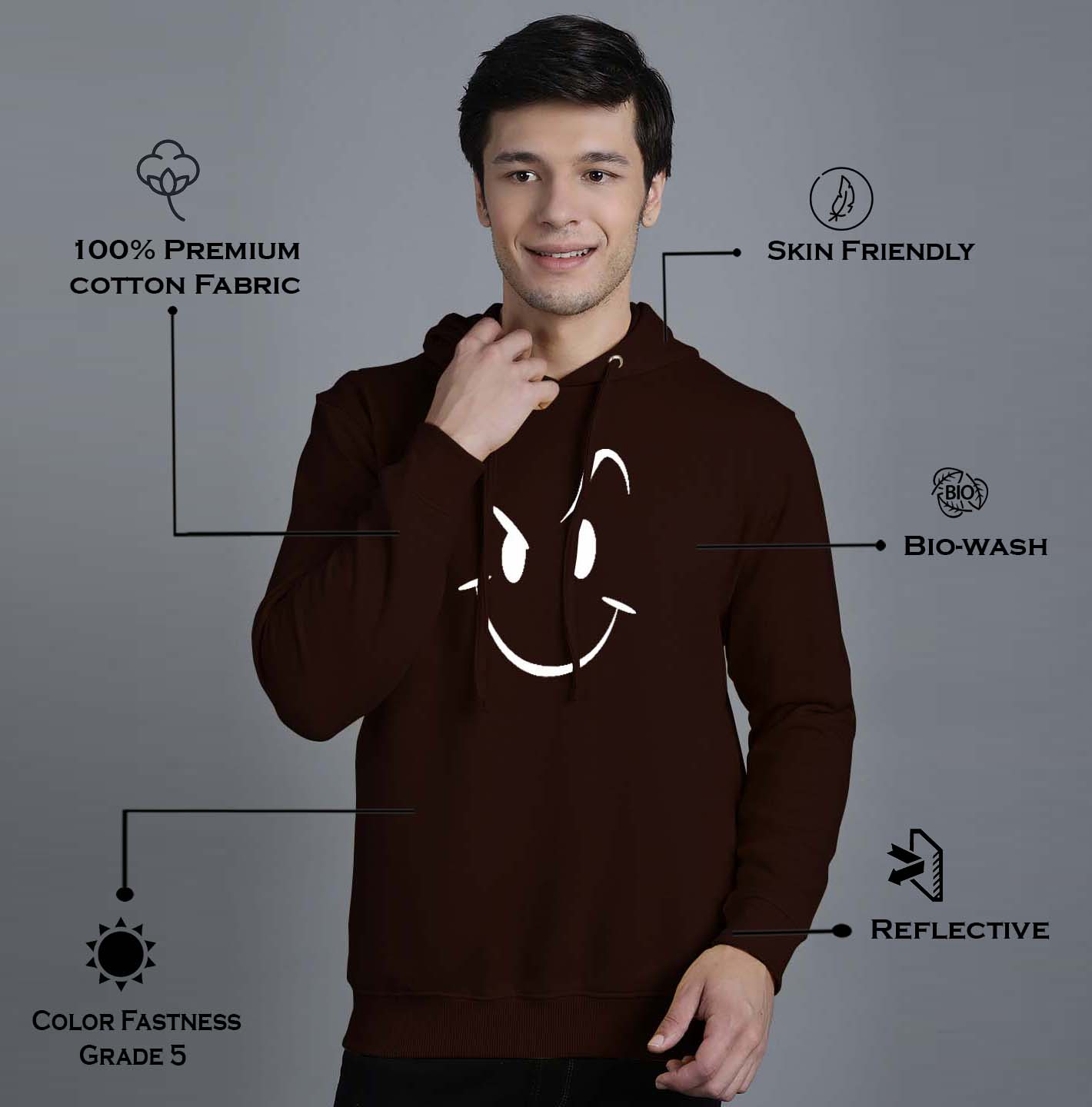 Men's Smiley Full Sleeves Hoody T-Shirt - Friskers