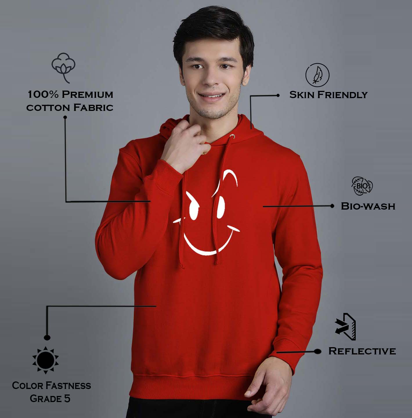 Men's Smiley Full Sleeves Hoody T-Shirt - Friskers