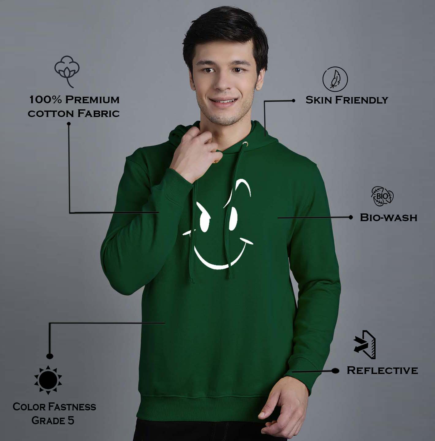 Men's Smiley Full Sleeves Hoody T-Shirt - Friskers