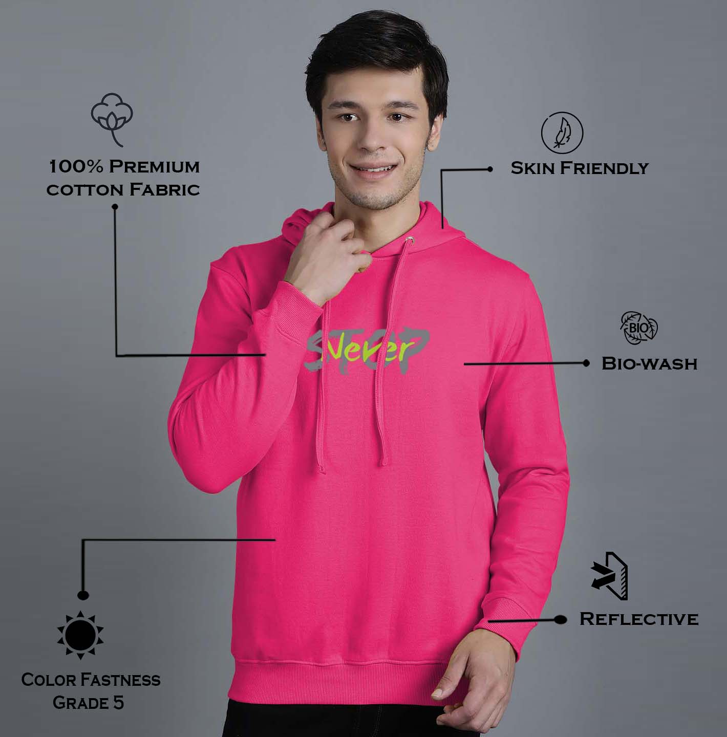 Men's Never Stop Full Sleeves Hoody T-Shirt - Friskers