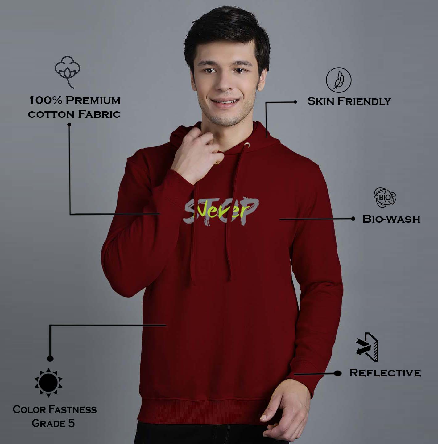 Men's Never Stop Full Sleeves Hoody T-Shirt - Friskers