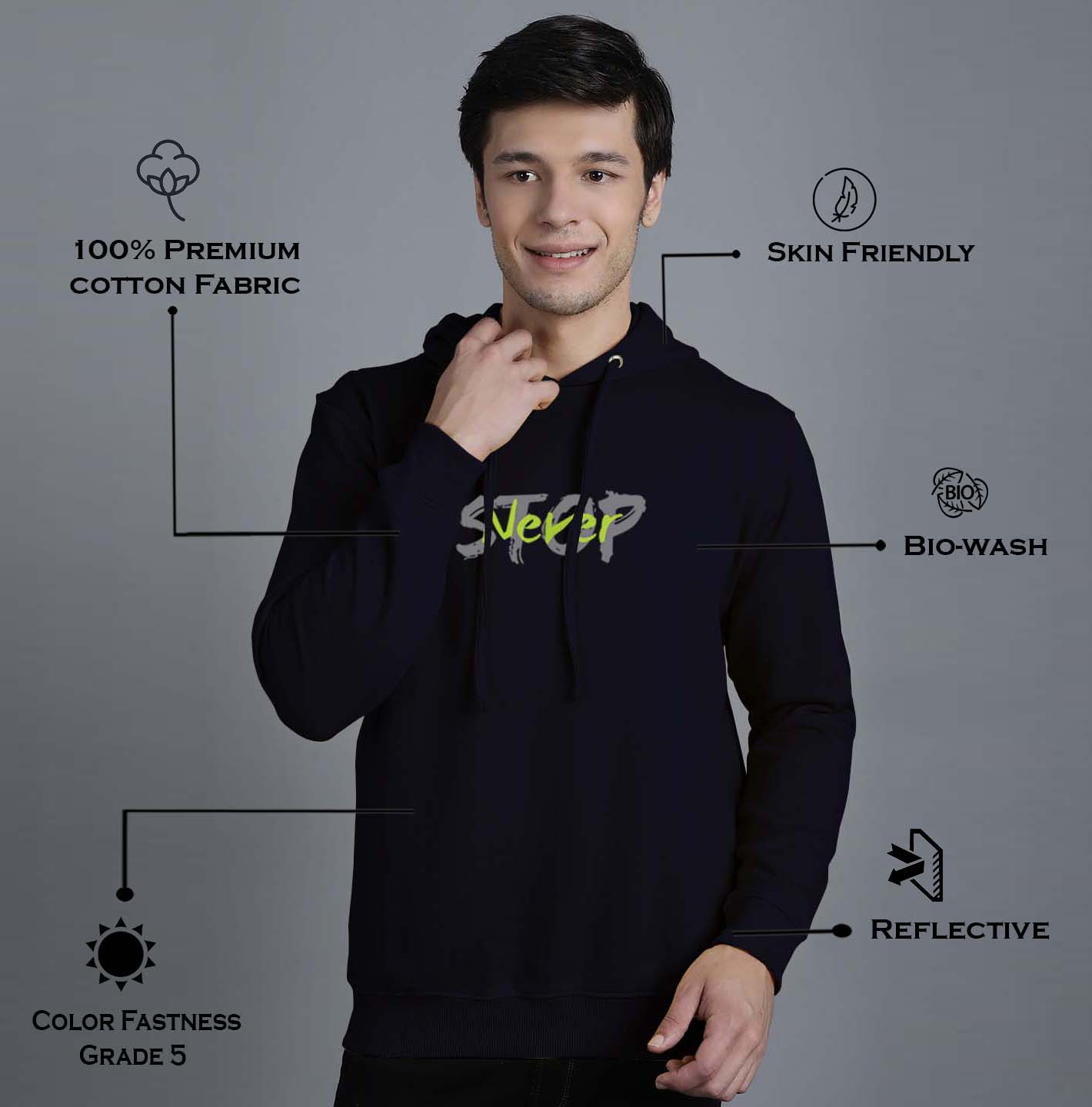 Men's Never Stop Full Sleeves Hoody T-Shirt - Friskers