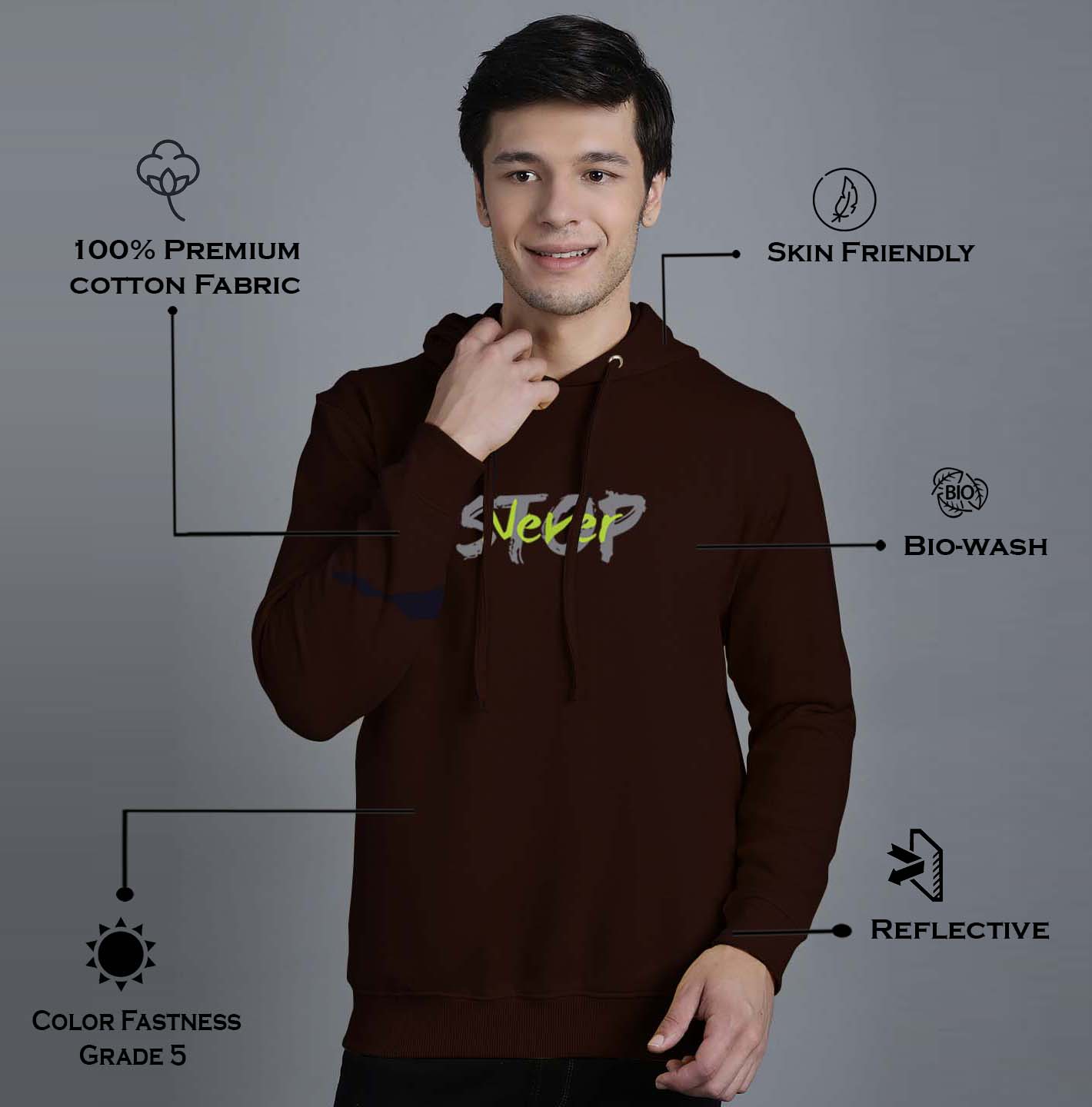 Men's Never Stop Full Sleeves Hoody T-Shirt - Friskers