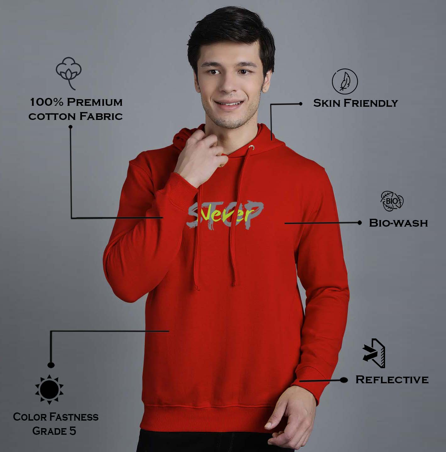 Men's Never Stop Full Sleeves Hoody T-Shirt - Friskers