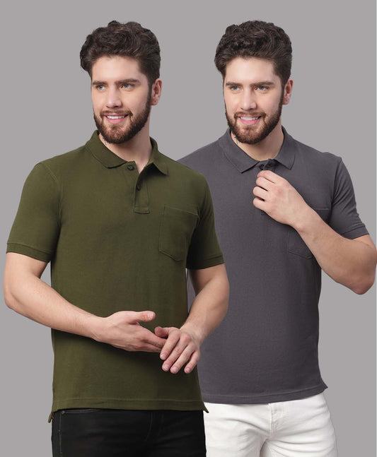 Men's Pack Of 2 Half Sleeves Solid Polo T-shirt - Friskers