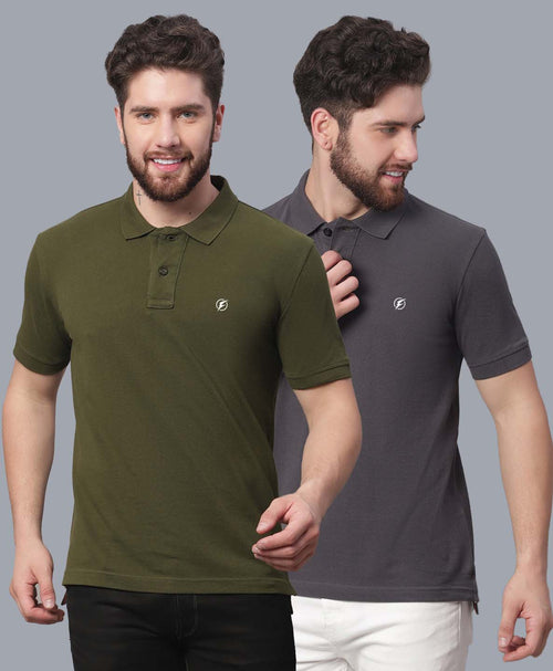 Men's Pack Of 2 Half Sleeves Solid Polo T-shirt