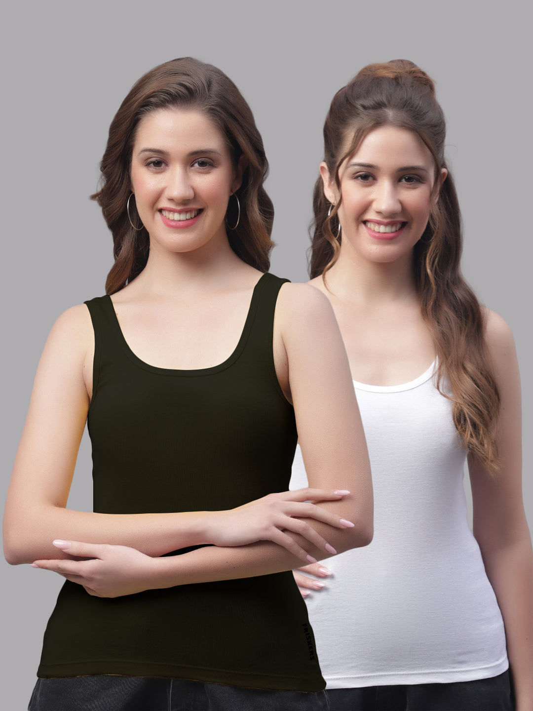 Women Pack of 2 Slim Fit Scoop-Neck Cotton Tank Top - Friskers