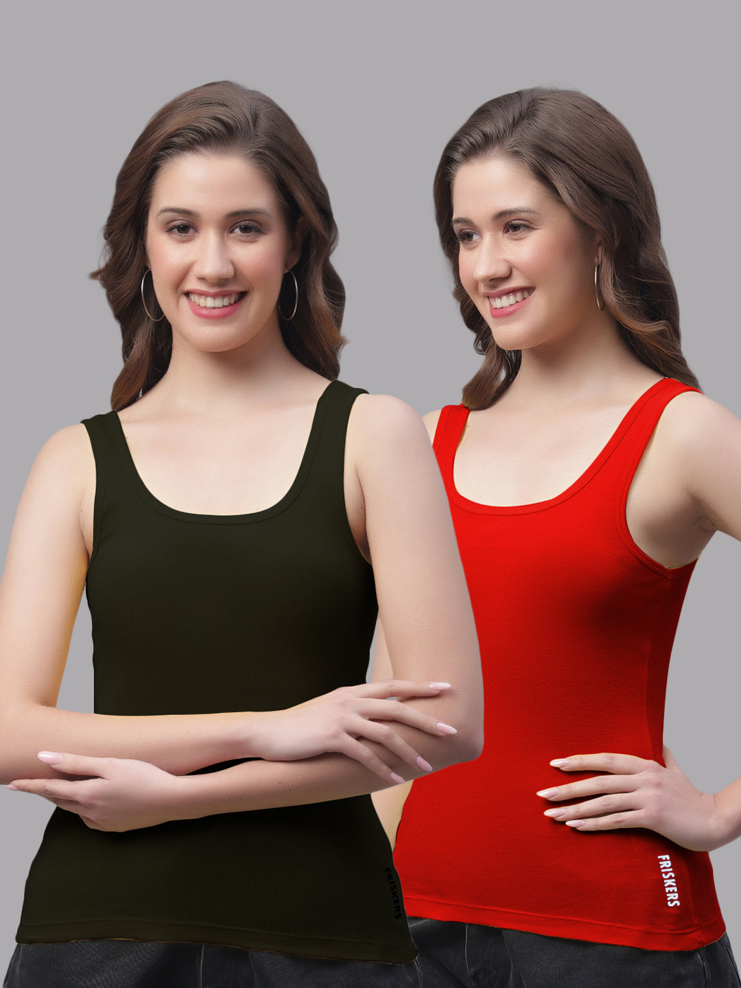 Women Pack of 2 Slim Fit Scoop-Neck Cotton Tank Top - Friskers