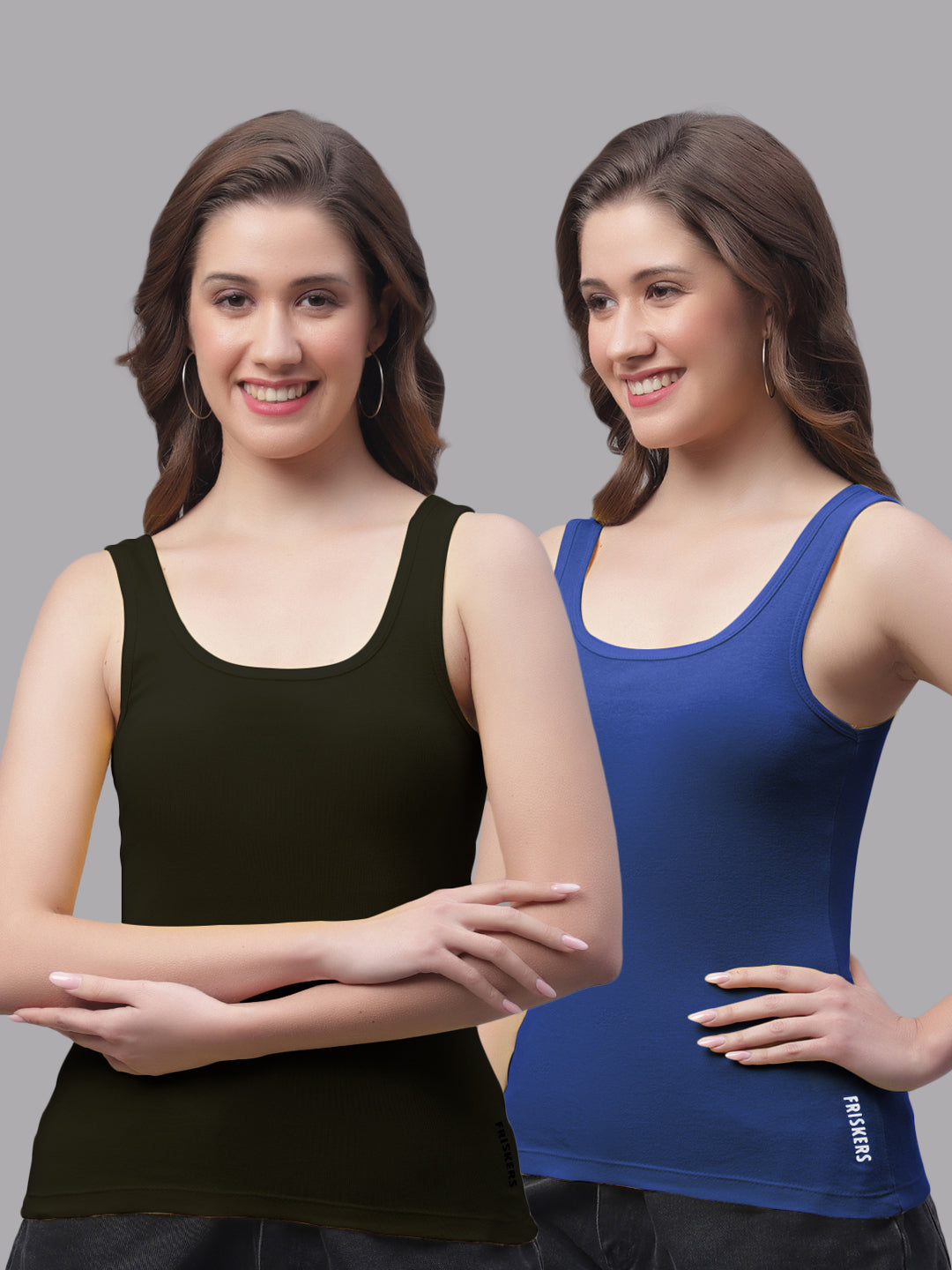 Women Pack of 2 Slim Fit Scoop-Neck Cotton Tank Top - Friskers