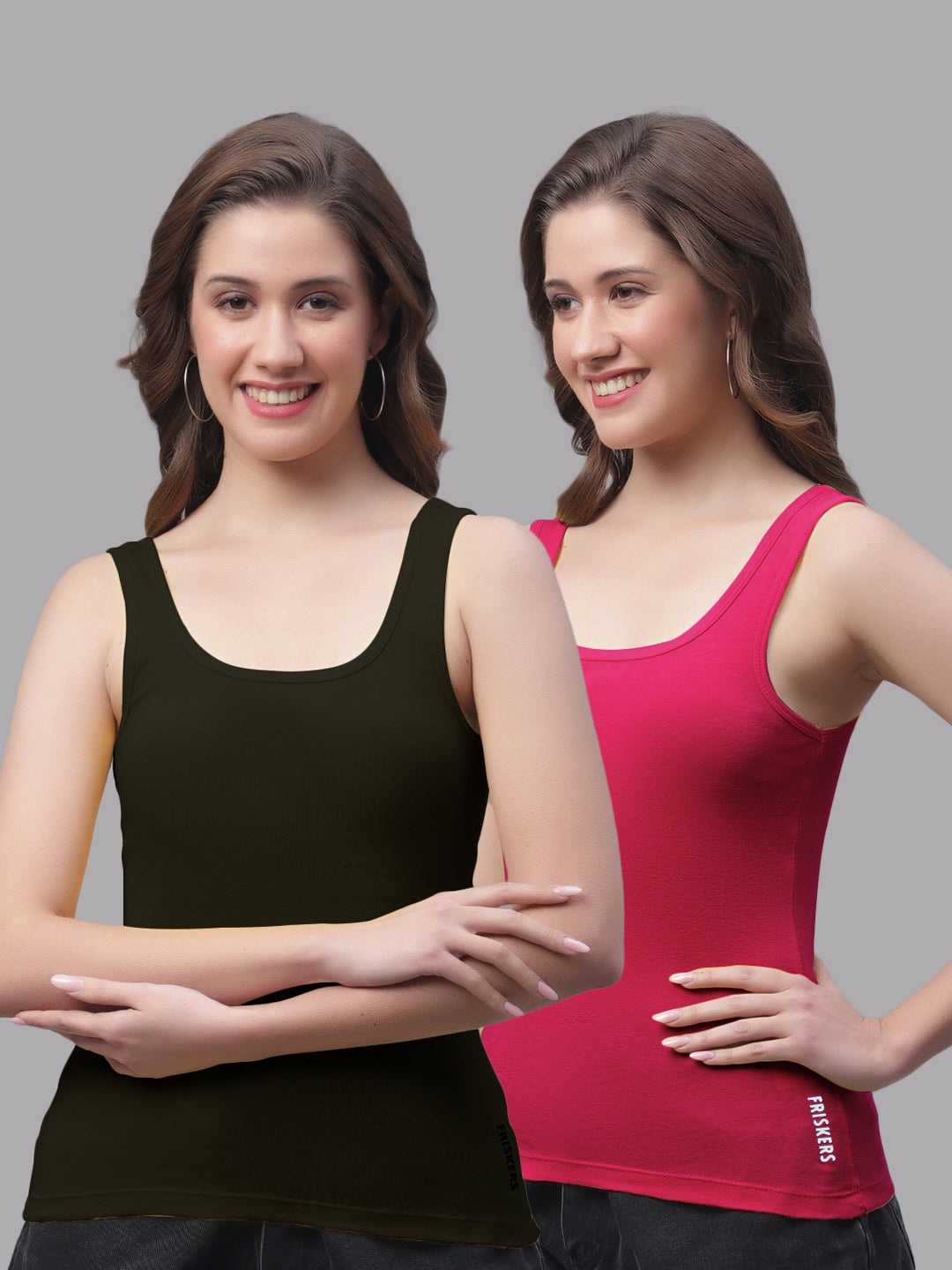 Women Pack of 2 Slim Fit Scoop-Neck Cotton Tank Top - Friskers