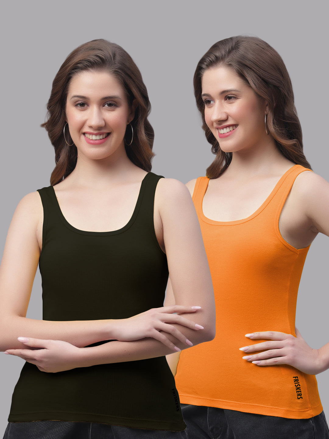 Women Pack of 2 Slim Fit Scoop-Neck Cotton Tank Top - Friskers