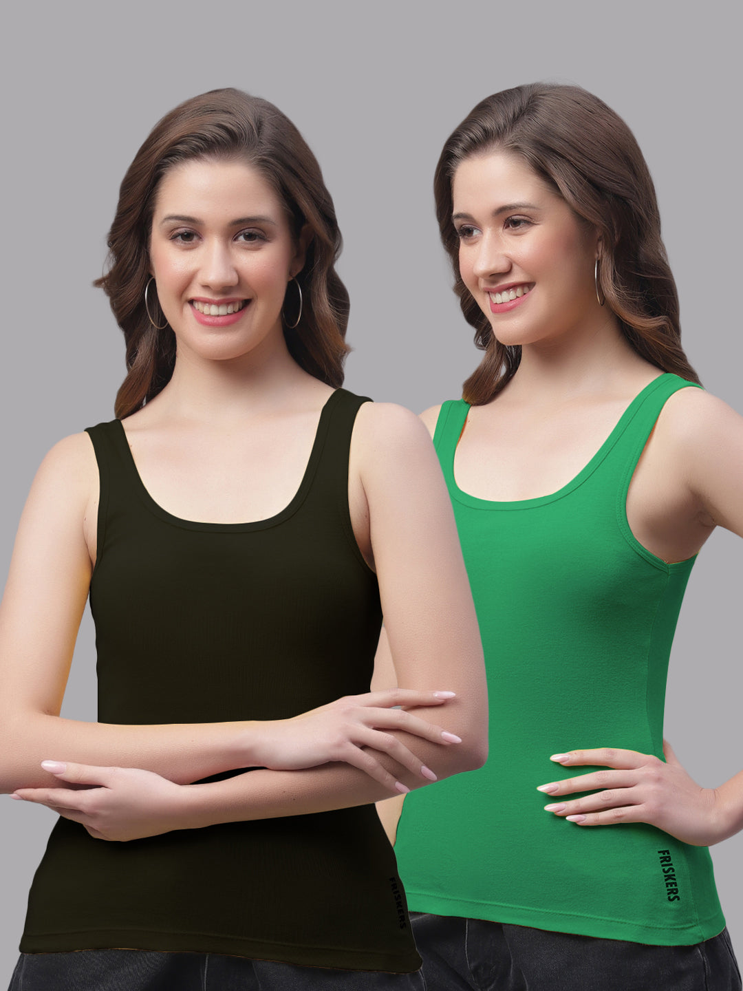 Women Pack of 2 Slim Fit Scoop-Neck Cotton Tank Top - Friskers