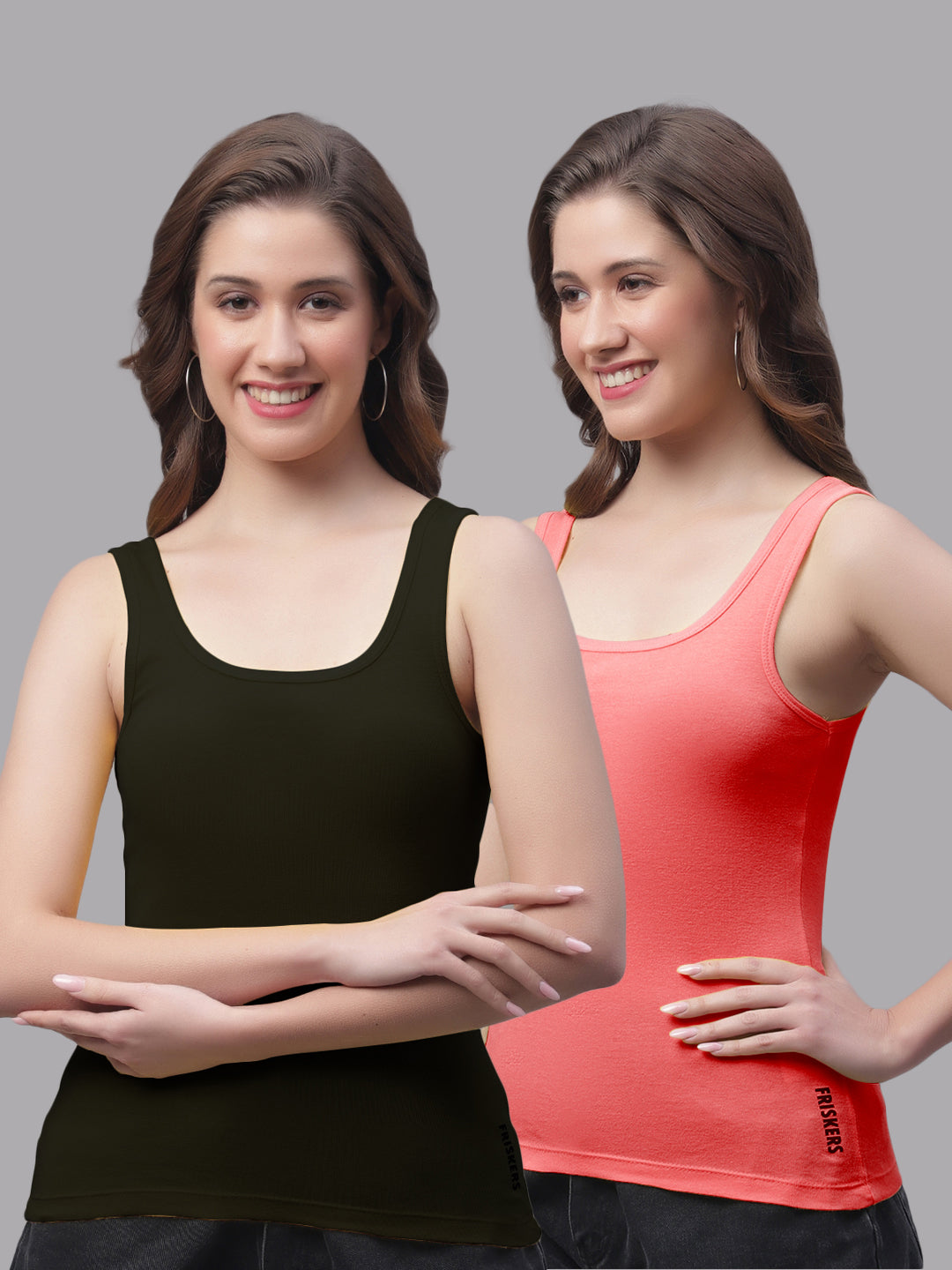 Women Pack of 2 Slim Fit Scoop-Neck Cotton Tank Top - Friskers