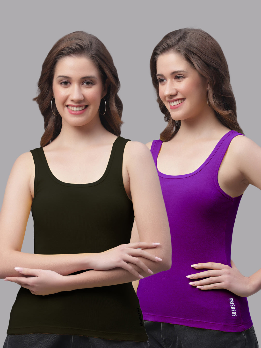 Women Pack of 2 Slim Fit Scoop-Neck Cotton Tank Top - Friskers