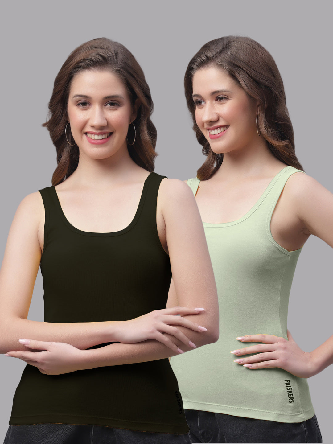 Women Pack of 2 Slim Fit Scoop-Neck Cotton Tank Top - Friskers